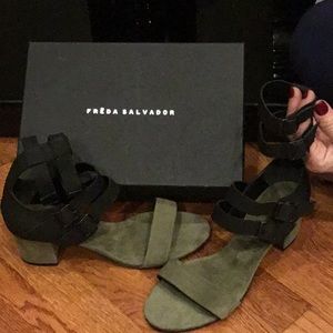 Freda Salvador low heel cage sandal, size 9.5